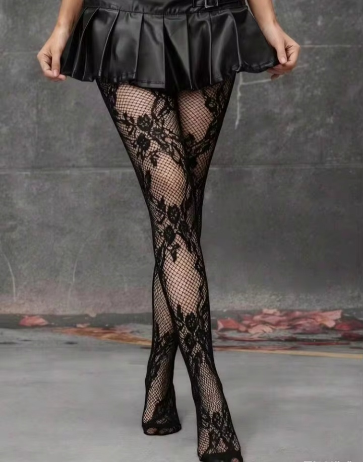 Women’s Black Floral Fishnet Tights – Stretch Mesh Stockings with Lace-Inspired Pattern